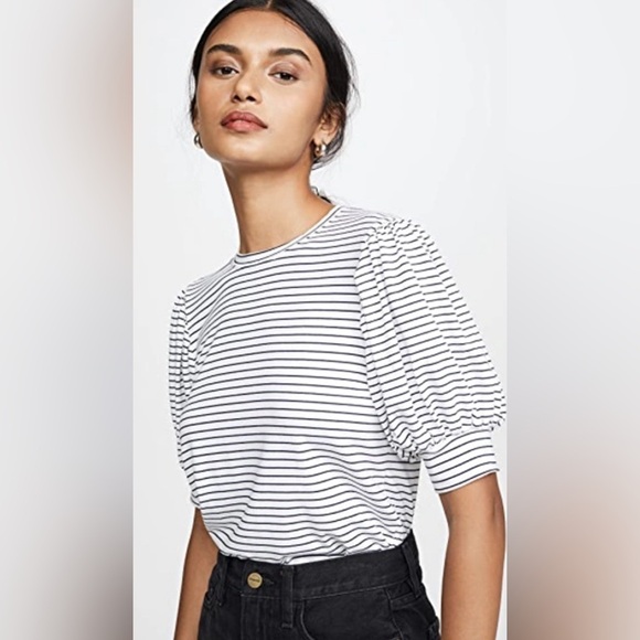 NWOT $120 FRAME | Balloon Sleeve Tee in Blanc Multi (S) - Picture 2 of 9